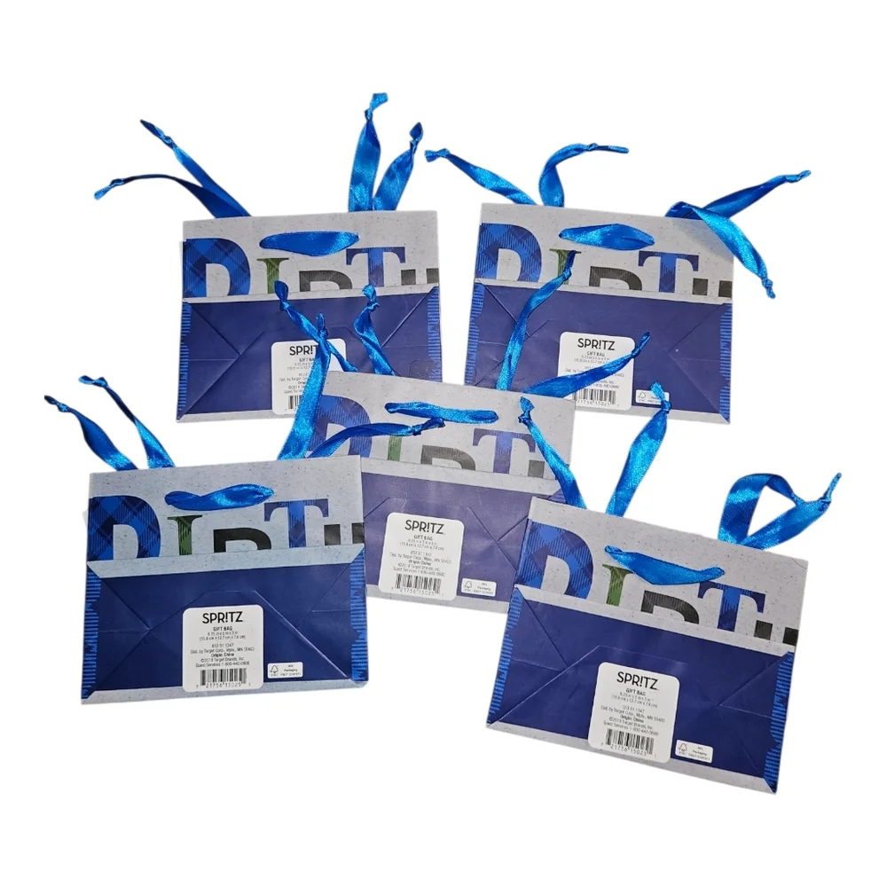 Lot Of 5 Small Happy Birthday Gift Bags By Spritz Two Sided Plaid 6.25